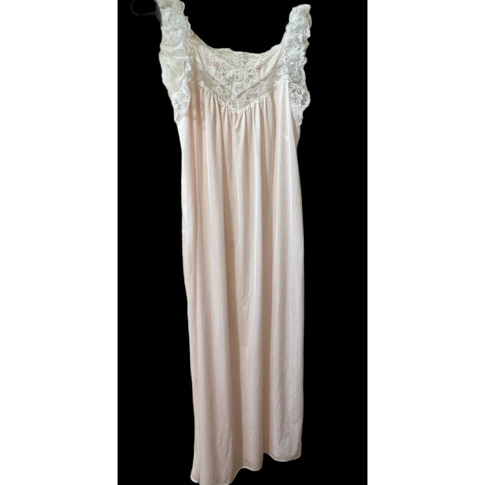 Vintage Lace Nightgown Peach Embroidery Rose Semi Sheer Drape Apostrophe Medium